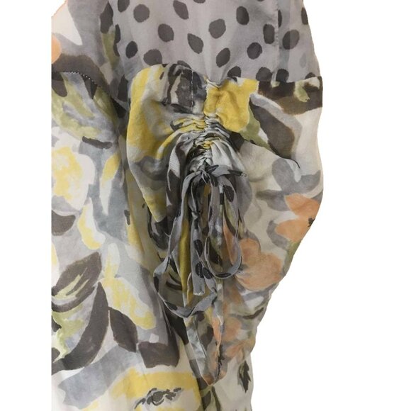 ANTHROPOLOGIE Edme & Esyllte 100% Silk Blouse Top Size S Semi Sheer Gray Floral - Picture 4 of 7